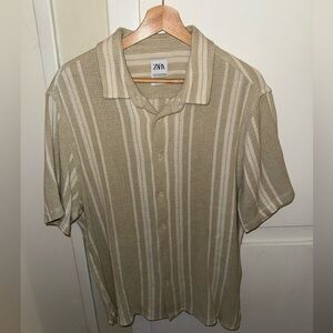 Zara Men's Casual Beige Striped Shirt